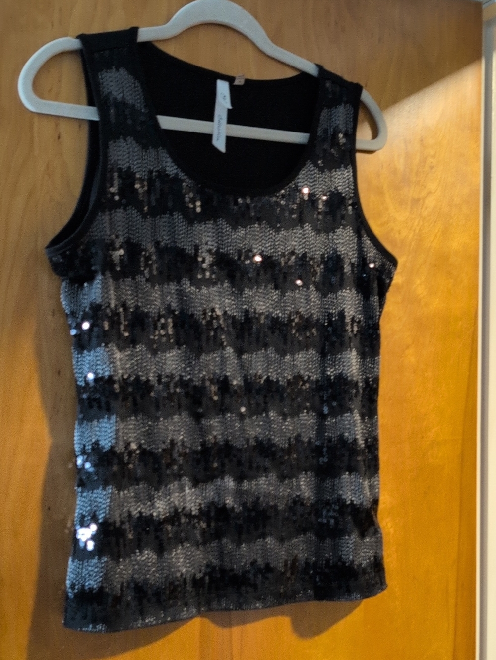 Girls Black Sequin Stripe Tank Top -